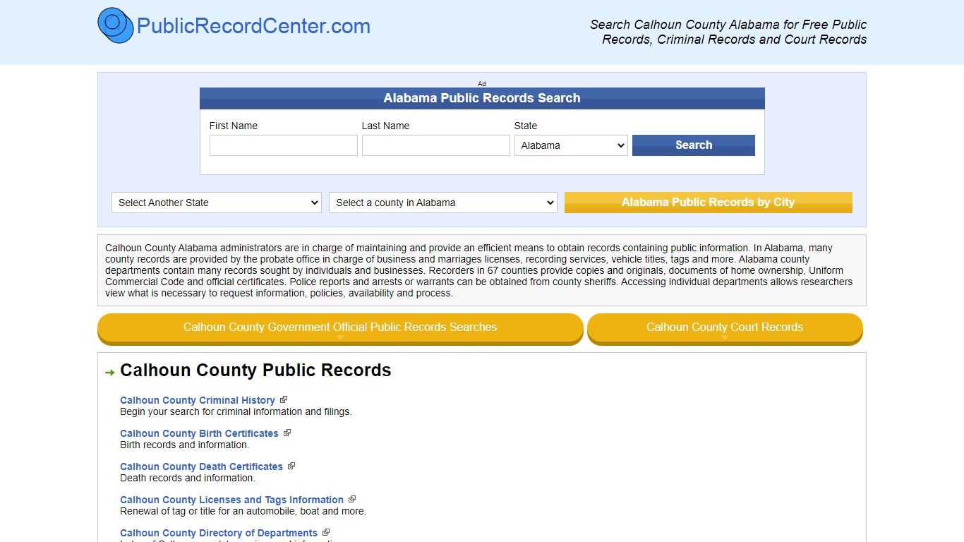 Calhoun County Alabama Free Public Records - Court Records ...